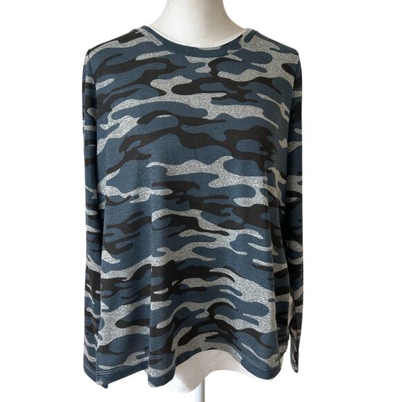 Elliott Lauren Blue Camo Long Sleeve Tunic Top 100% Cotton Womens Size Small - Picture 1 of 8
